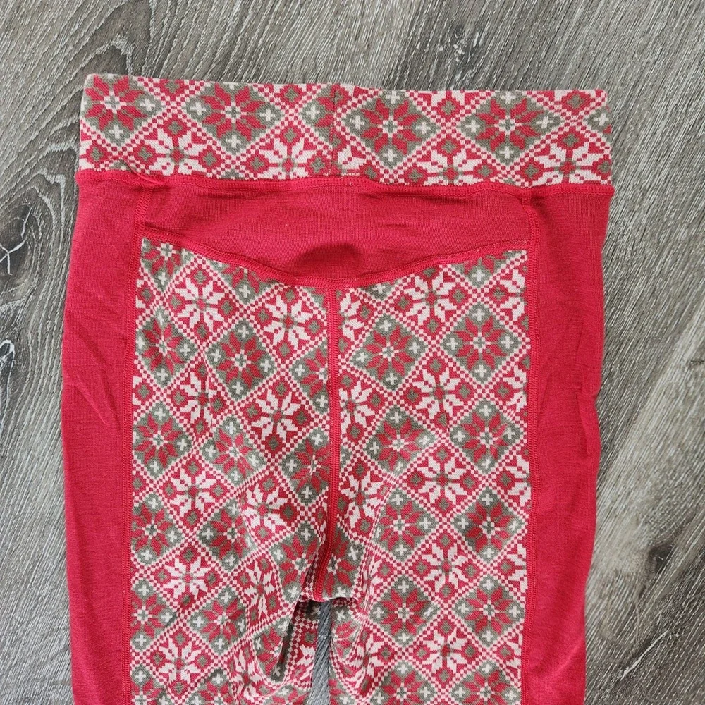 Kari Traa Rose High Waist Pants Red Merino Wool Thermal Base Layer Leggings XS